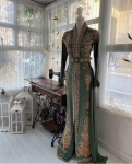 Stiilne pikk Maroko k&auml;sit&ouml;&ouml;kleit Islami Dubai Farasha Kaftani &otilde;htukleit Abaya FREE SIZE roheline