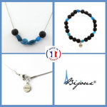 Pierres et Min&eacute;raux. Parure bijoux Bracelet Collier Perles Apatite bleu du Br&eacute;sil + Lave 8 Taille personnalisable.
