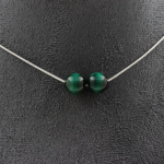 Pierres et Min&eacute;raux. Collier 2 perles Oeil de Tigre vert 8 mm. Chaine en acier inoxydable Collier femmes, hommes. Taille personnali