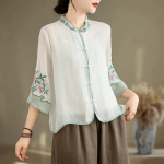 Naiste suver&otilde;ivad puuvillast ja linasest kirjandusliku retro tikandiga s&auml;rk, naiste ketasn&ouml;&ouml;pidega kardigan, kolmveerandvarrukatega lahtised XXXXL valge