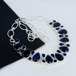 Sinine safiir v&auml;&auml;riskivi k&auml;sitsi valmistatud 925 sterlingh&otilde;bedast kaelakee, sinise safiiriga h&otilde;bedane kaelakee naisele, unisex kaelakee, kihlumiskingitus 20" sinine