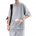 2tk/komplekt Meeste riietus vahvlikangas, &uuml;hev&auml;rviline spordi&uuml;likond &Uuml;mara kaelusega l&uuml;hikeste varrukatega &uuml;lemine n&ouml;&ouml;riga l&uuml;hikeste p&uuml;kste komplekt vabaaja spordir&otilde;ivad M hall