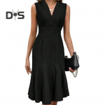 Naiste suvekleit Vabaaja V-kaelusega varrukateta kalasaba-midi kleit Pidulik kokteilikleit Igap&auml;evaseks kandmiseks m&otilde;eldud bodycon kleit XL sinine