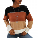 Autumn and Winter New Style Sweater Striped Contrast Color Long-sleeved Round Neck Knitted Sweater Women S
