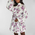 Casaul Loose Print Naiste Kleit Moodne krae Puhv varrukatega Minikleidid Elegantne pitsidega plisseeritud naiste kleit XXXL valge