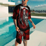 2024 Uus Meeste &Uuml;likond Suvine Vabaaja Hingav V&auml;rskendav &Uuml;likond Tr&uuml;kitud 3D Skelett Suurem&otilde;&otilde;tmeline Meeste Vaba &Uuml;laosa Mood L&uuml;hikeste Varrukatega L