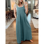 Puuvillasegu Linane Naiste Rinnat&uuml;kiga P&uuml;ksid Traksidega P&uuml;ksid Lahtised Vabaaja Naised &Uuml;heosaline Laiade S&auml;&auml;rtega Romper Tunked Jumpsuit T&auml;navamood XXXL