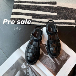 Pehme Talla Baotou Paks Konts Paks P&otilde;hi Retro Mood Rooma Punutud Sandaalid Naistele 35 must