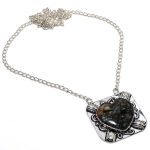 Natural Black Rutile Gemstone Handmade 925 Sterling Silver Necklace 18 e8m50