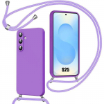Coque pour samsung galaxy s25, protection silicone souple slim l&eacute;ger avec cordon - violet