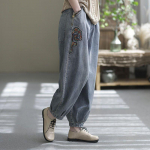 Denim Naiste Kevadine R&otilde;ivakomplekt Lapit&ouml;&ouml; Tikand Laiad S&auml;&auml;red Vabaaja Retro Lahtised Naiste Haremp&uuml;ksid M