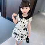 Suvekleit 3 kuni 7-aastastele t&uuml;drukutele Laste printsessikleit alla keeratava kraega T&uuml;druku vabaaja must-valge lipsuga kleit 120cm valge