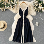 Uus suvine naiste V-kaelusega l&otilde;hestatud pikk Midi kootud kampsun kleit Mood vabaaja kontrastset v&auml;rvi kudumid riided One Size