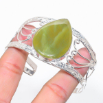 Natural Nephrite Gemstone 925 Sterling Silver Cuff Bangle Adjustable g0i17