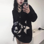 2KWEIRD Gootilised Koljud Kampsun Grunge Tume Esteetika Kootud Jumper V-kael Harajuku L&otilde;tv Moh&auml;&auml;r Pullover Emo Alt Kudumid Y2k S must