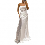 Naiste &otilde;htukleit Bandeau &otilde;lgadeta varrukateta plisseeritud s&otilde;lmv&otilde;rgust lapiline l&auml;ikiv litriga pallikleit, maapikkus, satiinist p&otilde;randapikkus piduliku balli maksikleit L