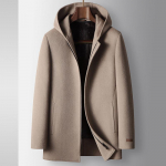100% villane mantel s&uuml;gis-talveks kapuutsiga eemaldatava k&uuml;&uuml;likukarva voodriga noorte &auml;ri kahepoolne tweed-jakk M khaki