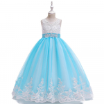 Laste Pikk Pitsist Printsessi Pulma- ja &Otilde;htukleit koos Sleifiga - Lillede T&uuml;druku Kleit 120 cm taevasinine v&auml;rv