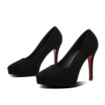 Naiste 10cm 12cm K&otilde;rged Kontsad 2cm Platvormiga Kingad &Ouml;&ouml;klubi Suede Karusnahk Must Daam &Auml;&auml;rmiselt &Otilde;hukesed Kontsad Punane Tald Moeshow Kingad 33