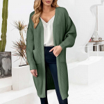 Women's fashionable long-sleeved pocket, large-sized loose cardigan sweater coat L