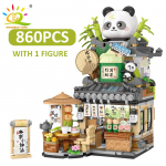 HUIQIBAO City Mini t&auml;navavaade Panda Teemaja mudel Ehitusklotsid DIY V&auml;ike karu kohvik Tellised M&auml;nguasjad lastele T&auml;iskasvanu WITH BOX