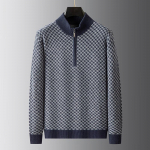 Men's Plus Size 100% Merino Wool Plaid Half-Zip Sweater 5XL
