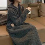 Naiste Kapuutsiga Kootud Pikk Kleit Paks Sirge Liitekleit &Uuml;hev&auml;rviline Pikkade Varrukatega Vabaaja Lahtine Vintage Kontoridaam S&uuml;gis Talv One Size hall