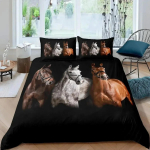 3D-prinditud looma hobuse voodipesukomplekt Tekikate Magamistoa tekikatted &Uuml;he-, kaheinimese-, kuningas-suuruses tekikatted Kodutekstiil 70x133cm 2pcs black