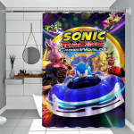 S-Sonic Racing Crossworlds M&auml;ng Du&scaron;ikardin Vannikardin Tr&uuml;kitud Kangas Veekindel Vannitoakardinad Konksud Vanniekraan 90x180 cm