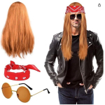 Meeste ja naiste rockikuningas disko hipi parukas karnevalipidu tantsupidu t&auml;ielik kost&uuml;&uuml;m rekvisiidid Wig+glasses+headscarf pruun