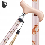 Lightweight, foldable cat walking stick for women, SG Certified, with a cute, stylish cat pattern. Pink.