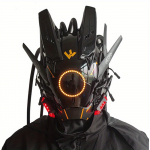 Uus Tubular Braid Black Cyberpunk Mask Round Light Wing LED valgust kiirgav mask Cosplay Sci-fi Gear Party Music Festival