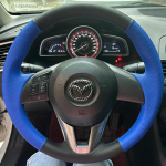 For Mazda 3 Axela 6 Atenza Mazda 2 CX-3 CX-5 2013-2016 Hand-Stitched Non-slip black blue Leather Steering Wheel Cover 4