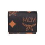 MCM Tume Metallist Riistvara Monogrammiga Tr&uuml;kitud Kolmekordne L&otilde;uendi ja Napa Nahast Rahakott Mini Naiste rahakott Must MYSDATA01BK001 Basic Set (Bag+Dust Bag)