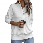 S&uuml;giskevadine naiste dressipluus, poollahtine krae, &uuml;hev&auml;rviline lahtine pullover, suurte taskutega, elastsete k&auml;tistega OL igap&auml;evane t&ouml;&ouml;tupp S valge