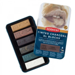 DERWENT - XL TINTED CHARCOAL - bo&icirc;te m&eacute;tal 6 blocs fusain teint&eacute;s aqu