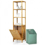 &Eacute;tag&egrave;re en bambou - Divit BW1 - Panier &agrave; linge int&eacute;gr&eacute; - 3 compartiments - 40x33x160 cm