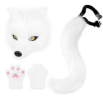 Halloween Party Plush Simulated Fox Tail Half-Face Mask and Animal Claw Glove Set cos Props