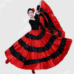 720 kraadi naiste Hispaania flamenco seelik pol&uuml;ester satiin sile suur lehviv karnevali peo ballisaali k&otilde;hutantsu kost&uuml;&uuml;mid kleit 360 Degree