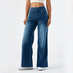 Vabaajakad Laiad teksap&uuml;ksid Naiste Elastne V&ouml;&ouml;koht Lai Jalg Elegantne Kitsa L&otilde;ikega Denim P&uuml;ksid Ameerika Retro Denim Palazzo P&uuml;ksid 5XL