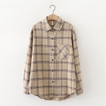 Ruudulised s&auml;rgid Naiste puuvillane Oversize pluus Korea stiilis pikkade varrukatega vabaaja vintage talvekontrolls&auml;rk M