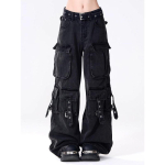 Naiste Y2k Ameerika Retro Mitme Taskuga Cargo teksap&uuml;ksid Ameerika Vintage Gyaru Esteetika Grunge teksap&uuml;ksid Sirged DENIM p&uuml;ksid M black