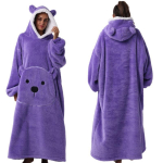 Kantav tekk-s&auml;rk naistele Pikkade varrukatega &Uuml;le suuruse hommikumantlid Soe hubane hiiglaslik kapuutsiga dressipluus Flanellist tekid taskuga Naiste talvine kapuutsiga hommikumantel One size purple