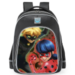 Lahe ja Kena Must Kass Multikas Helkuriga Kott, &Ouml;ine Ohutus Helkurdisain, Veekindel Oxfordi Riie, Suure Mahutavusega Koolikott Reflective black - medium
