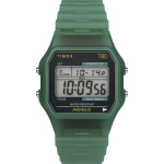 TIMEX T80 Unisex kvartsikell, mudel TW2Y34100, roheline akr&uuml;&uuml;lketas, 30x34mm korpus, 30M veekindel, retro stiil roheline