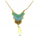 Les Tr&eacute;sors De Lily [P7863] - Collier cr&eacute;ateur acier 'Boho' vert dor&eacute; - 40x21 mm t&uuml;rkiissinine
