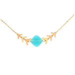 Les Tr&eacute;sors De Lily [Q0936] - Collier cr&eacute;ateur acier 'Boho' turquoise dor&eacute; - lozange 12x12 mm t&uuml;rkiissinine