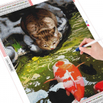 Teemantmaaling Kass Kala Loomade Cartoon Full Drill Square Home Decoration Rhinestone 20X30CM