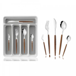 30 tk s&ouml;&ouml;gin&otilde;ud Se puidust k&auml;epidemega roostevabast terasest s&ouml;&ouml;giriistad nuga koogi kahvel lusikalaud s&ouml;&ouml;gin&otilde;ude komplekt koos plastikust hoiualusega flat handle 30pcs+tray h&otilde;be/valge