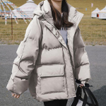 Naiste talvine leivapuuvillane sulemantel kapuutsiga Suured, paksud, paksud t&auml;navar&otilde;ivad naiste jakid M beež